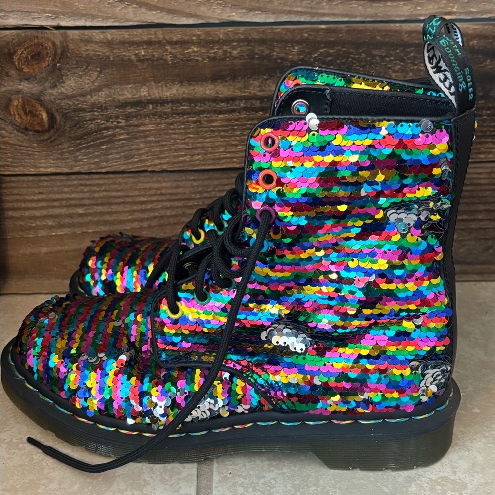 Dr. Martens Red and Pink Boots with Chunky Sole